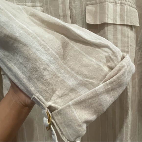 Large Nude & White Button Down Shirt Blouse - Picture 3 of 5